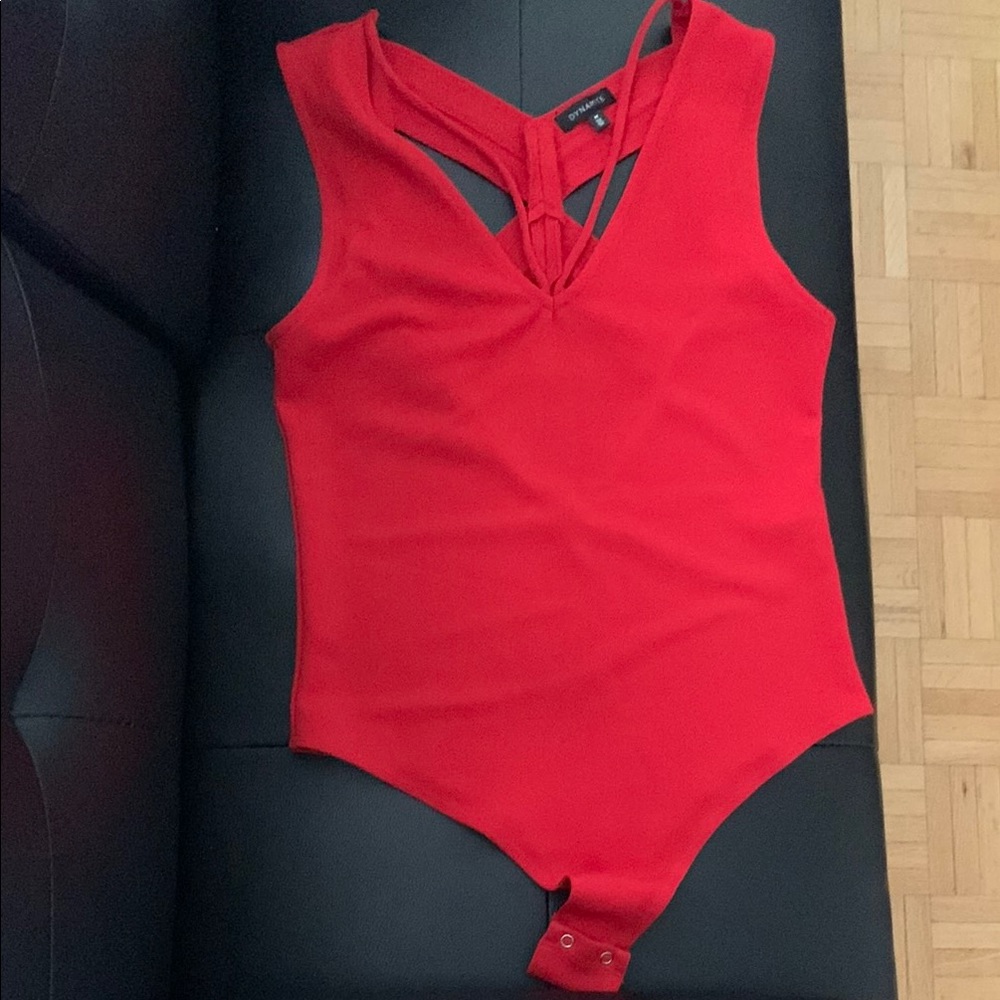 Dynamite Red Bodysuit with V-neck and High-cut Leg